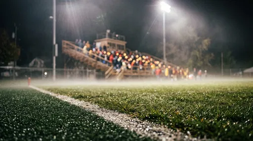 Foggy Night Athletic Field and Bleachers