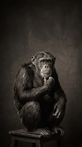 Contemplative Chimpanzee Studio Portrait in Monochrome