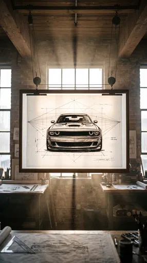 Suspended Muscle Car Sketch in Studio