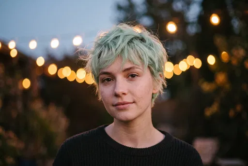 Woman With Mint Green Pixie Cut