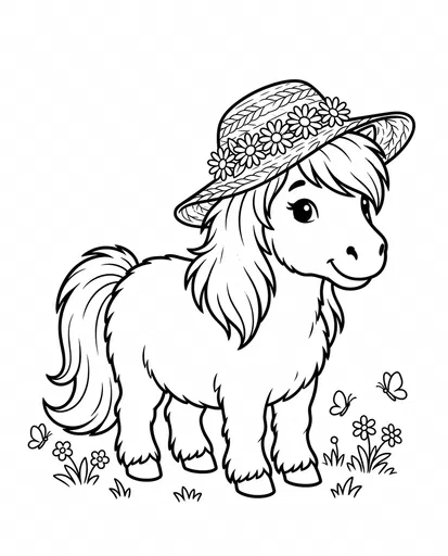Cute Pony in Flower Hat Coloring Page