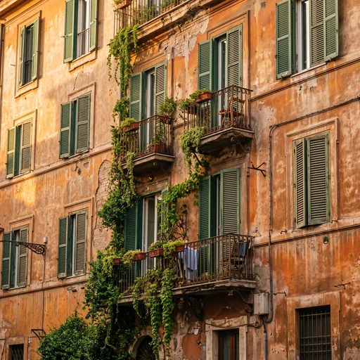 Sunlit Historic Apartment Facade in Rome
