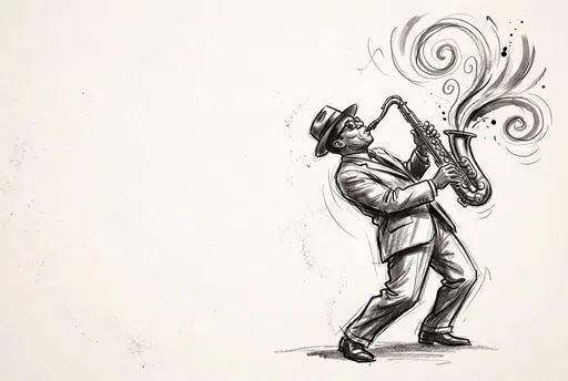 Monochrome Sketch of Jazz Saxophonist