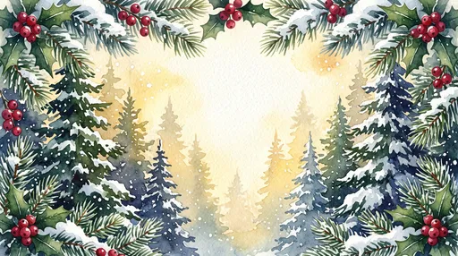 Watercolor Christmas Forest Frame Illustration