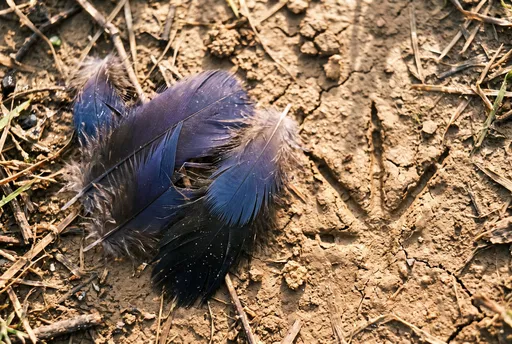 Indigo Bird Feathers on Dry Mud