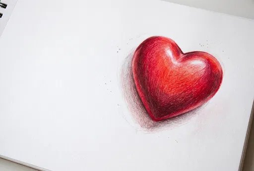 3D Red Colored Pencil Heart Drawing