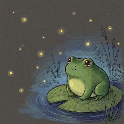 Cute Frog on Lily Pad Illustration