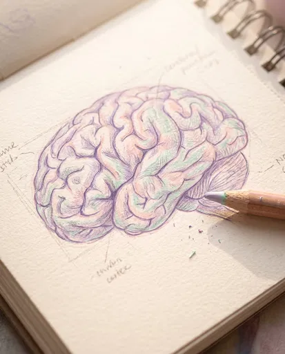 Pastel Colored Pencil Brain Sketch