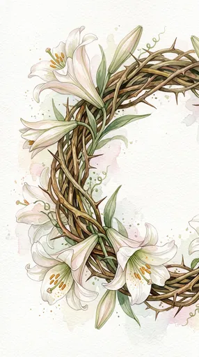 Watercolor Crown of Thorns with Easter Lilies