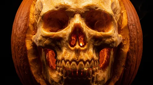 Intricate Skull Carved Halloween Pumpkin