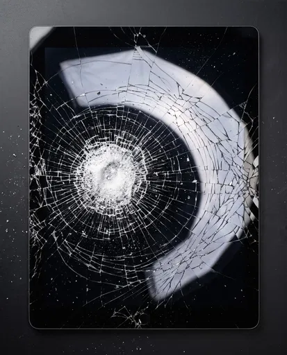 Shattered Black Tablet Screen Flat Lay