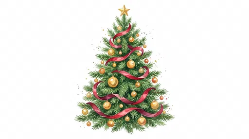 Watercolor Christmas Tree With Red Ribbon