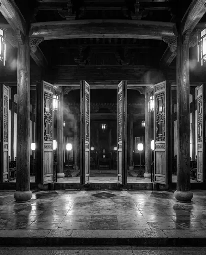 Traditional Chinese Ancestral Hall Interior