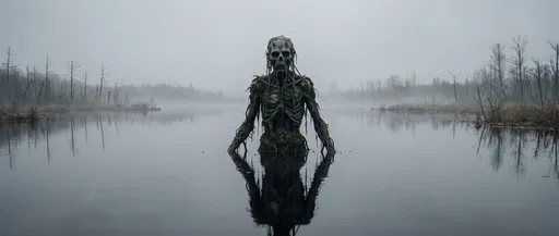 Swamp Monster Standing in Misty Marsh