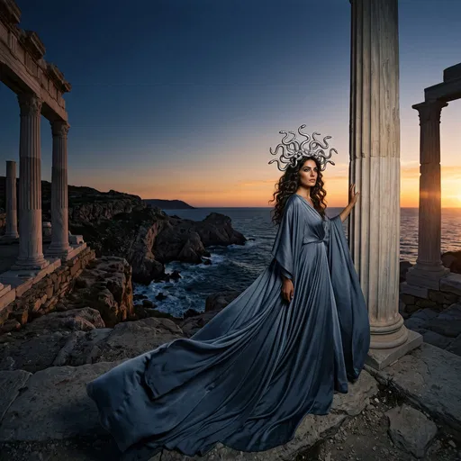 Woman Styled as Medusa at Coastal Ruins