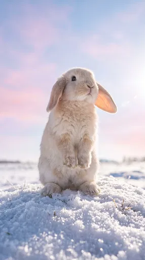 Cream Lop Bunny Standing in Snow