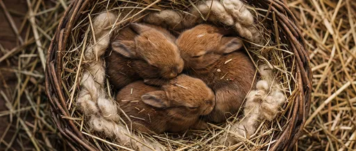 Three Baby Bunnies Sleeping in Basket