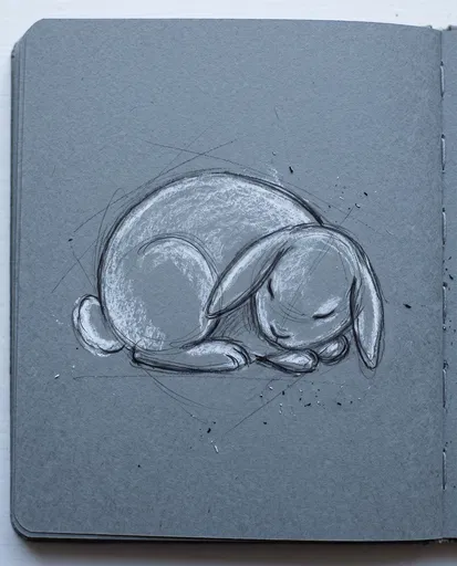 Charcoal and Chalk Sleeping Bunny Sketch
