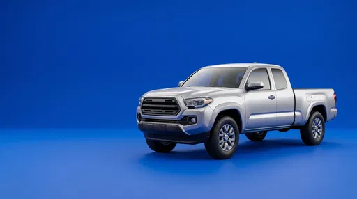 Silver Pickup Truck on Blue Background