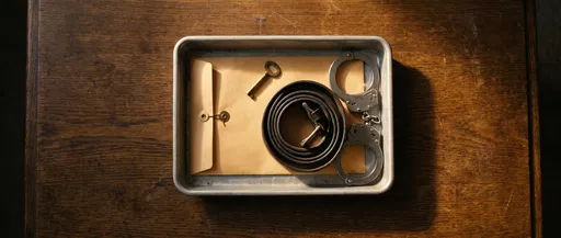 Metal Tray With Handcuffs and Belongings