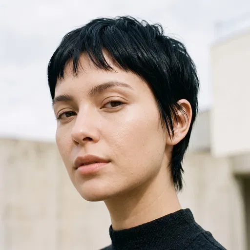 Portrait of Woman with Black Pixie Cut