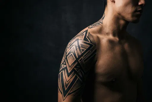 Man With Geometric Shoulder Tattoo