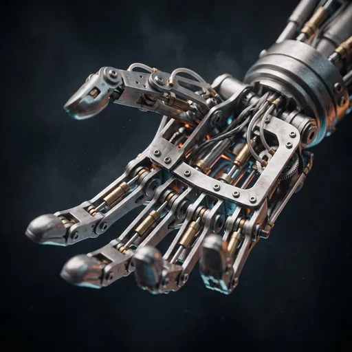 Intricate Brushed Steel and Brass Mechanical Hand