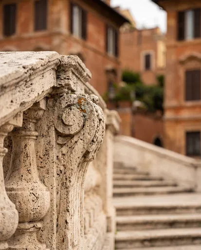 Weathered Travertine Balustrade on Roman Steps