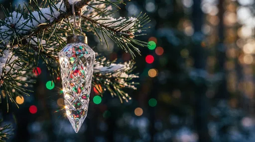 Crystal Icicle Ornament on Snowy Pine Branch
