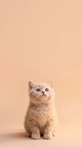 Cream Kitten on Pastel Peach Backdrop