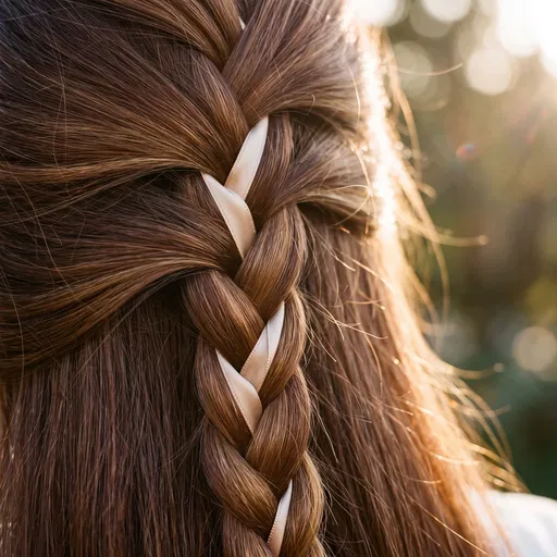 Close-Up of Chestnut Hair Ribbon Braid