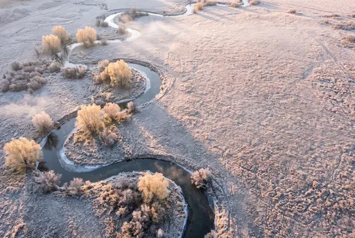 Aerial View of Frosted Winding Creek