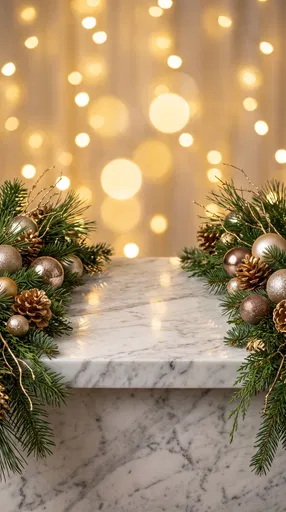 Festive Marble Ledge with Golden Bokeh