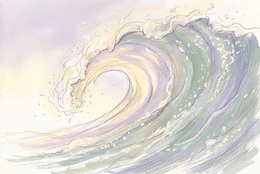 Pastel Gouache and Pencil Ocean Wave Illustration