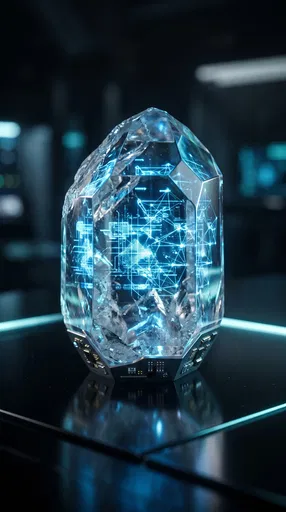 Futuristic Glowing Blue Data Storage Crystal