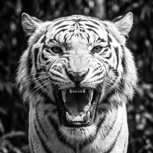 Monochrome Portrait of Roaring Tiger