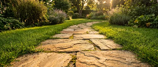 Golden Hour Flagstone Garden Pathway