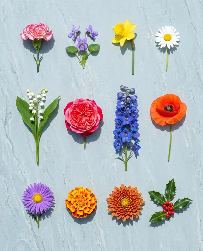 Twelve Birth Month Flowers on Stone