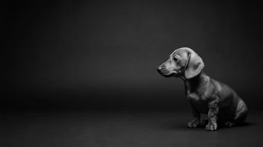 Monochrome Studio Portrait of Dachshund Puppy