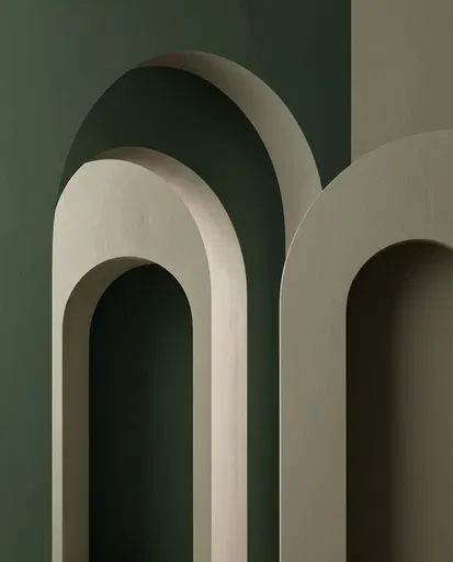 Minimalist Green and Neutral Stucco Arches