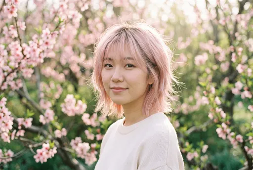 Young Woman With Pink Short Hair Outdoors