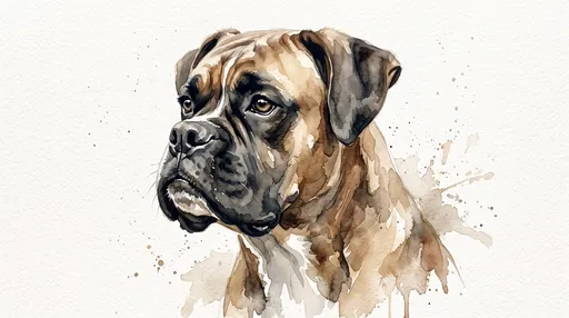 Watercolor Boxer Dog Portrait Illustration