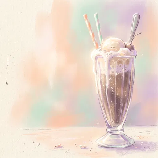 Pastel Drawing of Ice Cream Soda Float