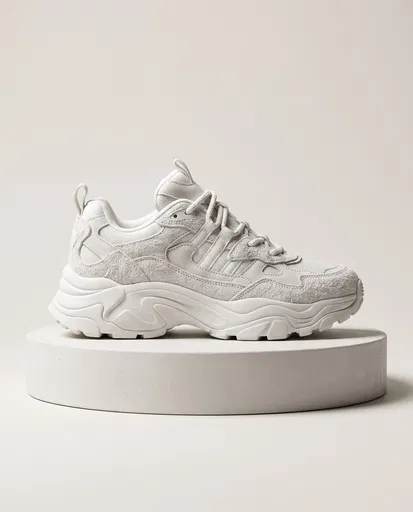 White Chunky Suede Sneaker on Plinth