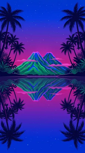 Tropical Island Night Reflection Illustration