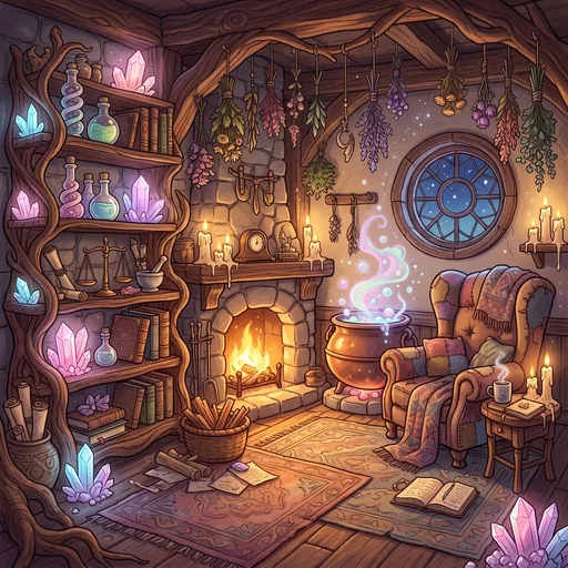Cozy Magical Alchemist Workshop Interior