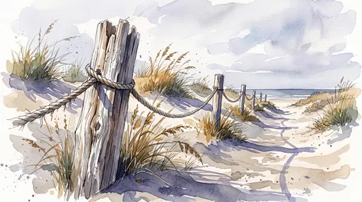 Watercolor Coastal Dune Fence Path