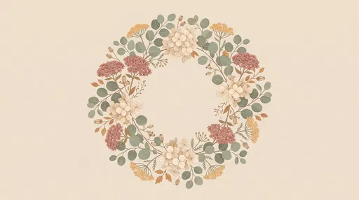 Muted Autumn Botanical Floral Wreath Illustration