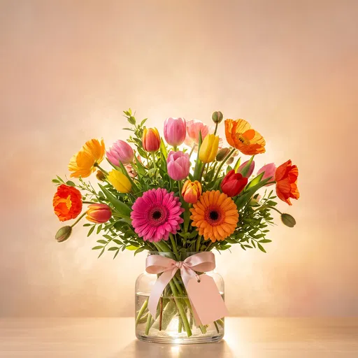 Vibrant Flower Bouquet With Blank Gift Tag