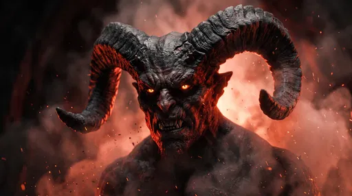 Horned Demon in Fiery Smoke